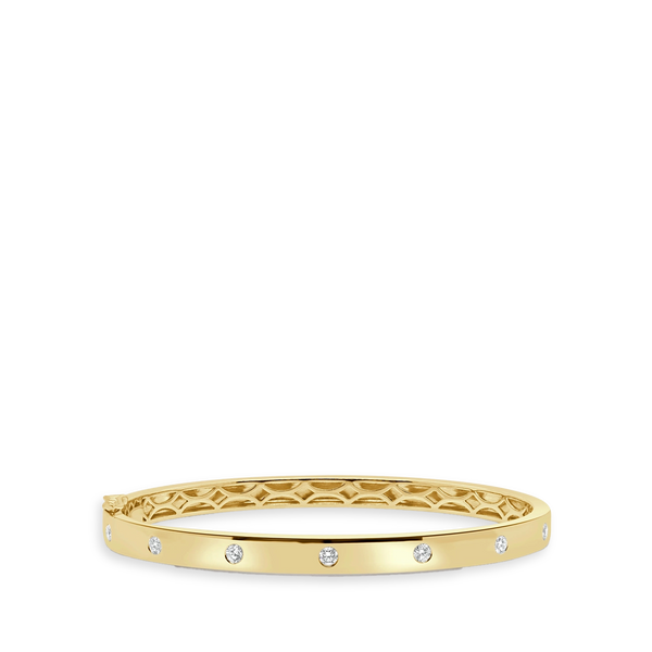 7 Diamond Wide Bangle Bracelet in Yellow Gold