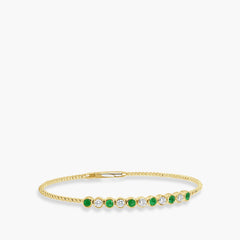 Beaded Emerald and Diamond Alternating Bangle Bracelet