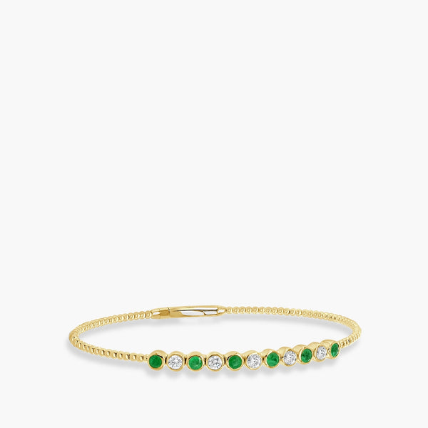 Beaded Emerald and Diamond Alternating Bangle Bracelet
