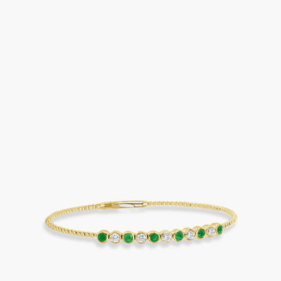 Beaded Emerald and Diamond Alternating Bangle Bracelet - Private Label product