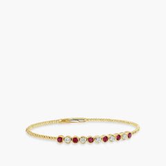 Beaded Ruby and Diamond Alternating Bangle Bracelet