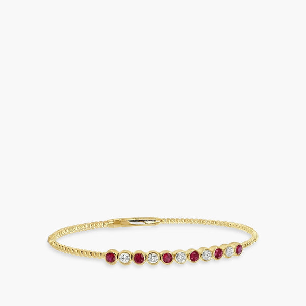 Beaded Ruby and Diamond Alternating Bangle Bracelet