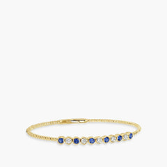 Beaded Blue Sapphire and Diamond Alternating Bangle Bracelet