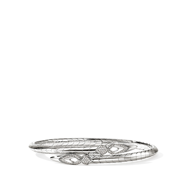 John Hardy Naga Silver Diamond Pavé Bypass 4mm Flex Cuff