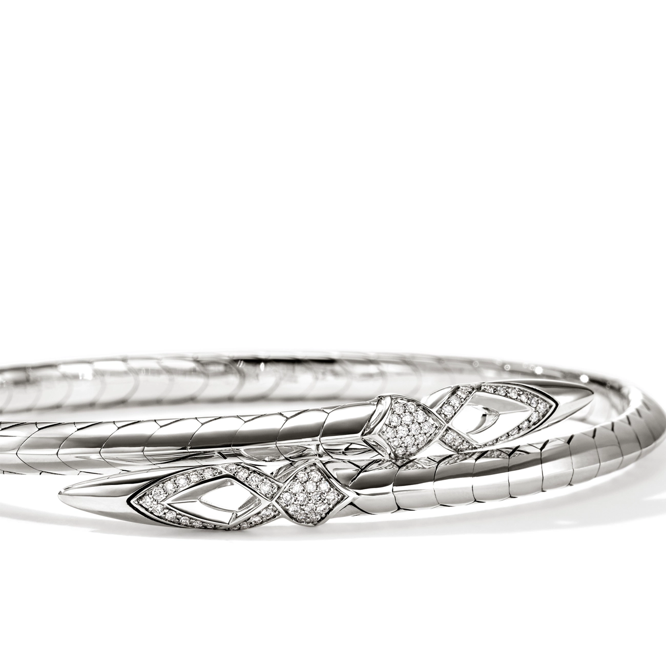 John Hardy Naga Silver Diamond Pavé Bypass 4mm Flex Cuff