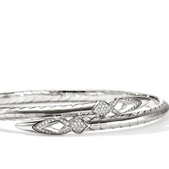 John Hardy Naga Silver Diamond Pavé Bypass 4mm Flex Cuff