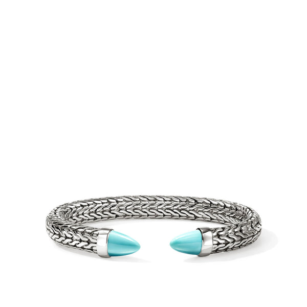 John Hardy Spear 50 Turquoise 8.9mm Flex Cuff in Sterling Silver