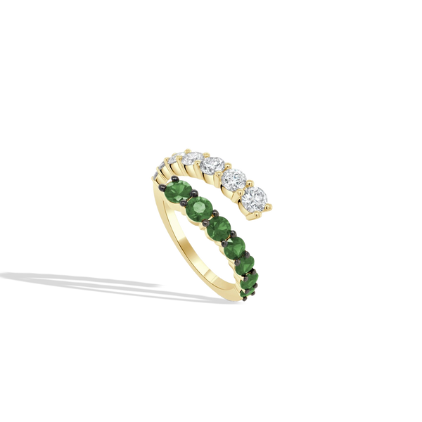 Emerald and Diamond Bypass Ring