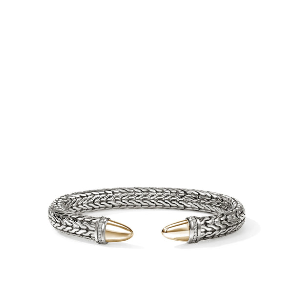John Hardy Spear 50 Diamond Silver and Gold 8.9mm Flex Cuff