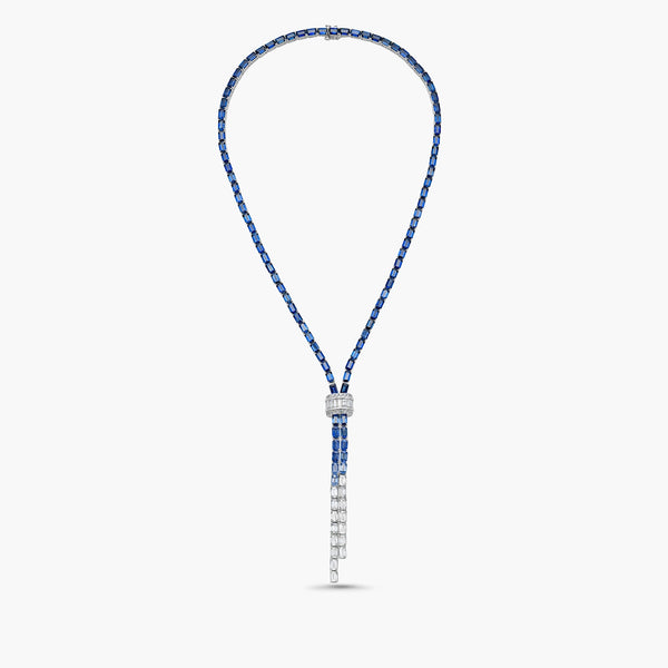 Charles Krypell Sapphire and Emerald-Cut Diamond Lariat Necklace