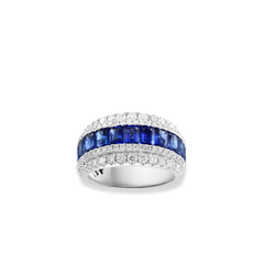 Blue Sapphire and Diamond Triple Row Ring