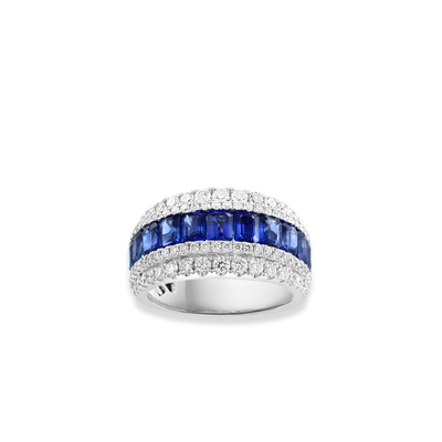 Blue Sapphire and Diamond Triple Row Ring - Private Label product