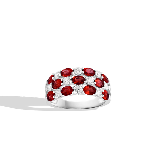 Oval Ruby and Diamond Multi Row Band