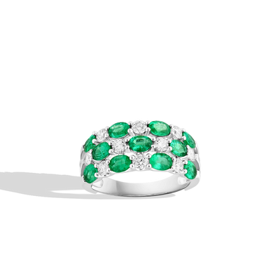 Oval Emerald and Diamond Multi Row Band - Private Label product