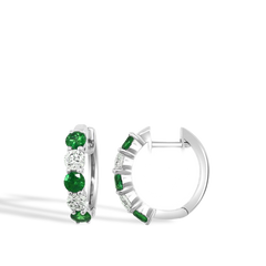 Emerald and Diamond 3.3mm Alternating Hoop Earrings