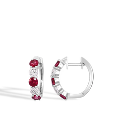 Ruby and Diamond 3.3mm Alternating Hoop Earrings
