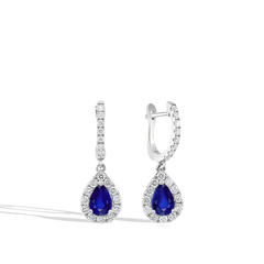 Pear-Shaped Blue Sapphire and Diamond Drop Earrings