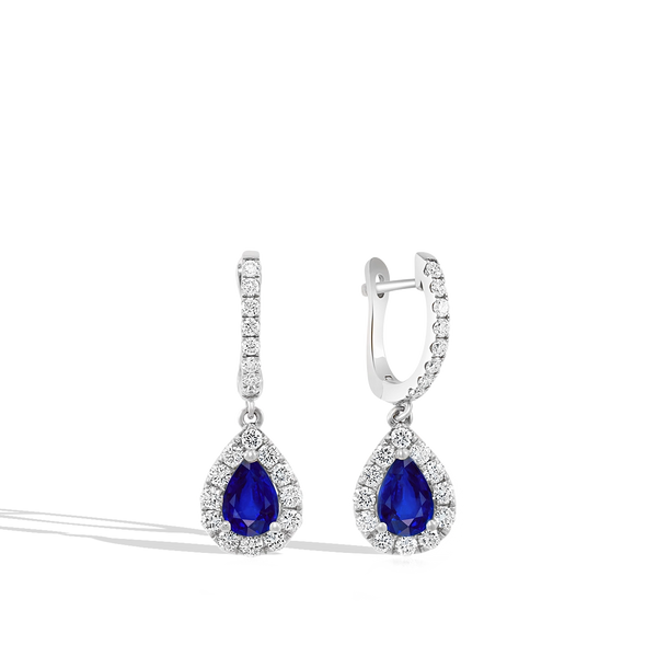 Pear-Shaped Blue Sapphire and Diamond Drop Earrings