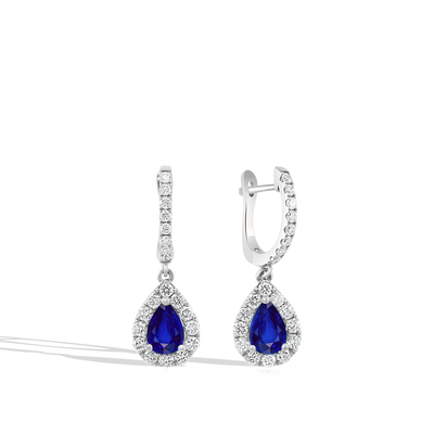 Pear-Shaped Blue Sapphire and Diamond Drop Earrings - Private Label product