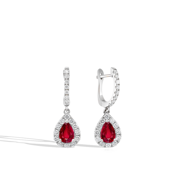 Pear-Shaped Ruby and Diamond Drop Earrings