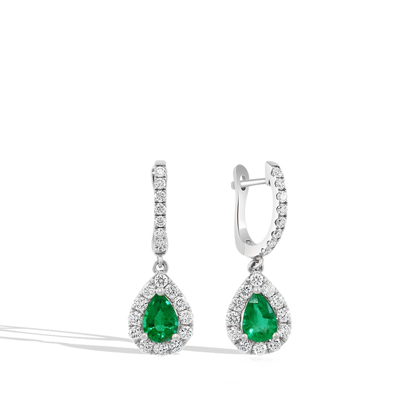 Pear-Shaped Emerald and Diamond Drop Earrings