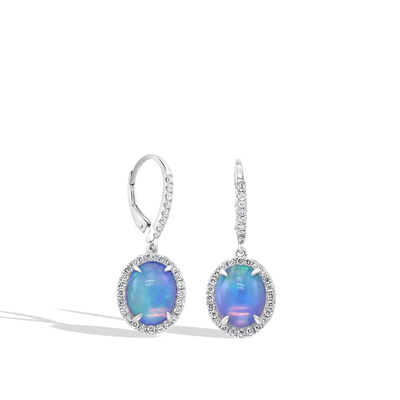 Oval Opal Diamond Halo Drop Earrings - Private Label product