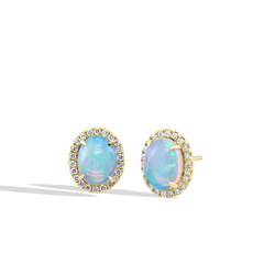 Oval Opal Diamond Halo Stud Earrings