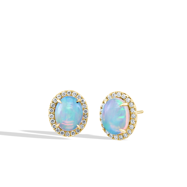 Oval Opal Diamond Halo Stud Earrings