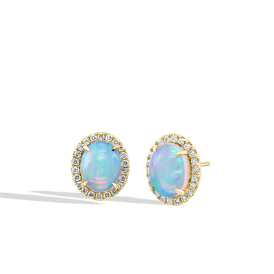 Oval Opal Diamond Halo Stud Earrings - Private Label product