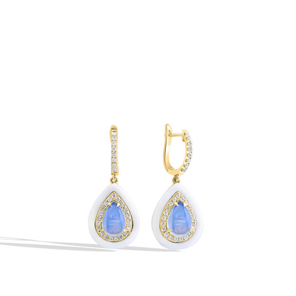 Framed Pear-Shape Opal Diamond Halo Drop Earrings