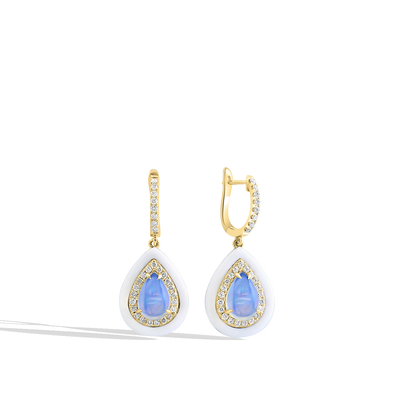 Framed Pear-Shape Opal Diamond Halo Drop Earrings - Private Label product