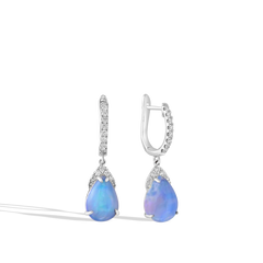 Pear Opal Diamond Halo Drop Earrings