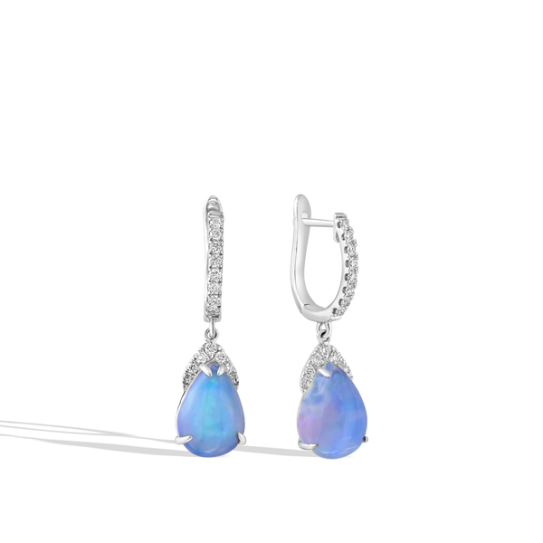 Pear Opal Diamond Halo Drop Earrings