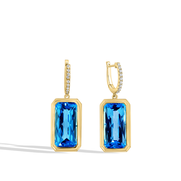 Swiss Blue Topaz Cushion Drop Earrings