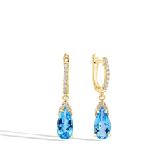 Blue Topaz and Diamond Pear Drop Earrings