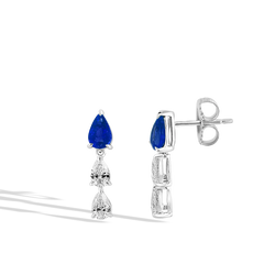 Three Tier Pear Sapphire and Diamond Cluster Drop Earrings