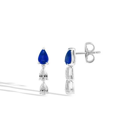 Three Tier Pear Sapphire and Diamond Cluster Drop Earrings - Private Label product