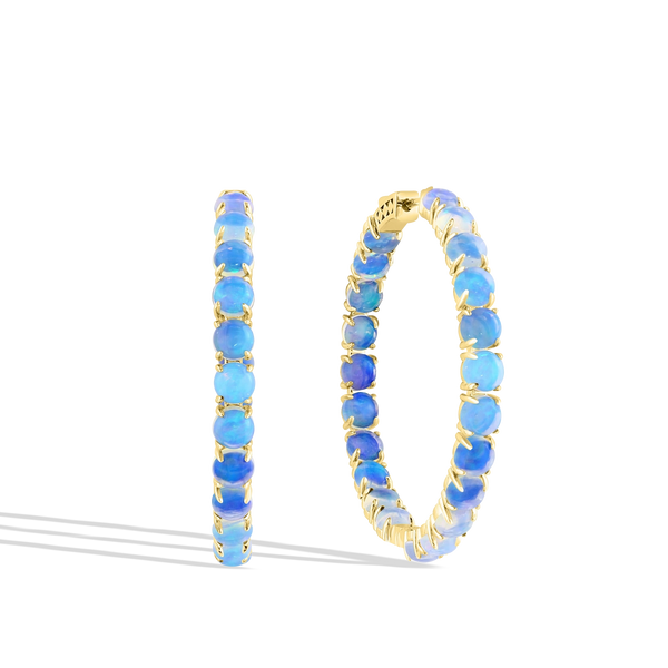 Round 6.50 Carat Opal 3mm Gold Hoop Earrings
