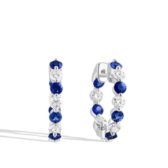 Blue Sapphire and Diamond 2.8mm Alternating Hoop Earrings