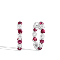 Ruby and Diamond 2.8mm Alternating Hoop Earrings