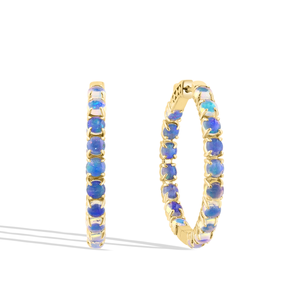 Round 2.50 Carat Opal 3mm Gold Hoop Earrings