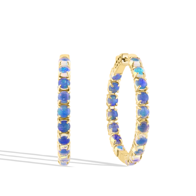 Round 2.50 Carat Opal 3mm Gold Hoop Earrings - Private Label product