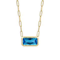 Swiss Blue Topaz Paperclip Pendant Necklace