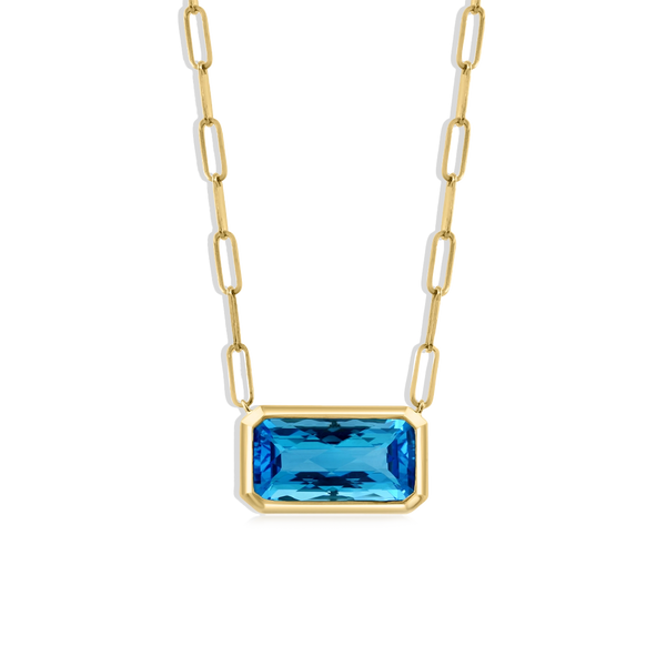 Swiss Blue Topaz Paperclip Pendant Necklace