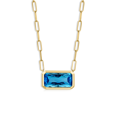 Swiss Blue Topaz Paperclip Pendant Necklace - Private Label product