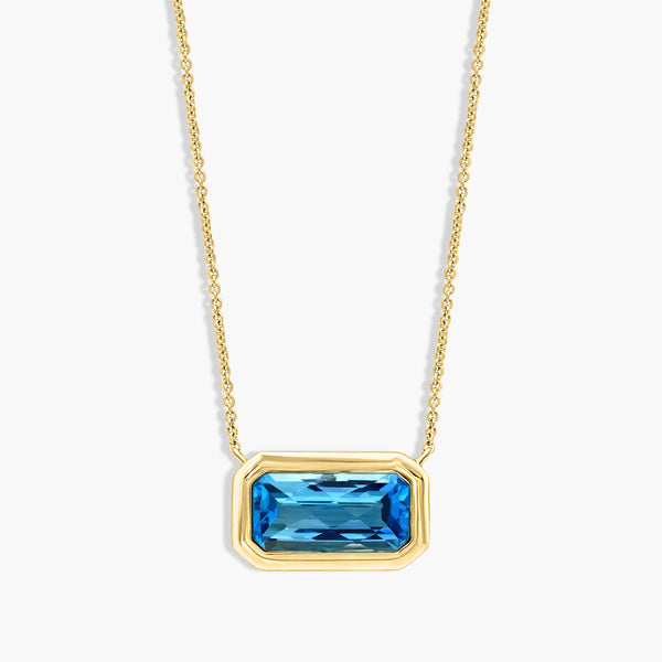 Swiss Blue Topaz Bezel Pendant Necklace