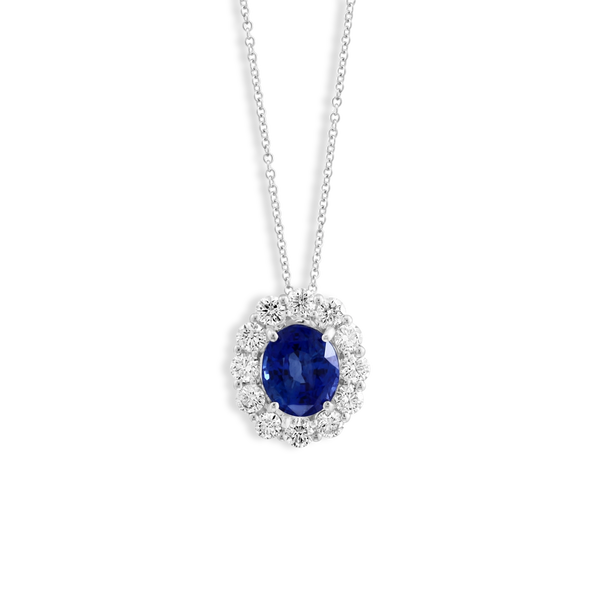 3.50 Carat Blue Sapphire Oval Pendant Necklace