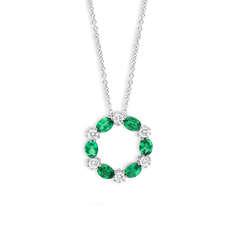 Emerald and Diamond Alternating Circle Pendant Necklace