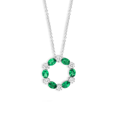 Emerald and Diamond Alternating Circle Pendant Necklace - Private Label product
