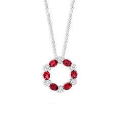 Ruby and Diamond Alternating Circle Pendant Necklace